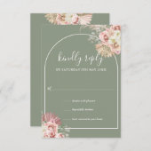 Grüne Pampelgras-Arsch-Blumenmonogramm RSVP Karte (Vorne/Hinten)