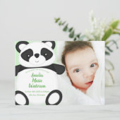 Grüne Panda Bear Baby Geburtserklärung Einladung (Stehend Vorderseite)