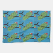 Grüne Papageien auf blauem Küchentuch (Horizontal)