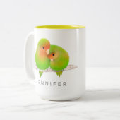 Grüne Papageien Lovebirds Tasse (Vorderseite Links)