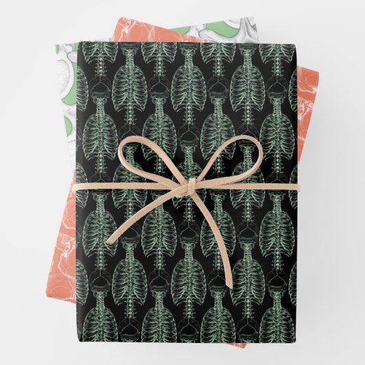Grüne Papiertücher für Skull- und Wirbelknochen Geschenkpapier Set (Beispiel)