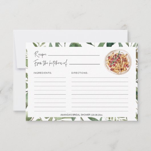 Grüne Pasta Küche Brautparty Recipe Cards (Vorderseite)