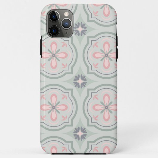 Grüne Pastell-Blumenfliesen Case-Mate iPhone Hülle (Rückseite)