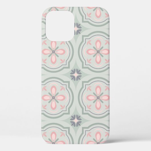 Grüne Pastell-Blumenfliesen Case-Mate iPhone Hülle (Rückseite)