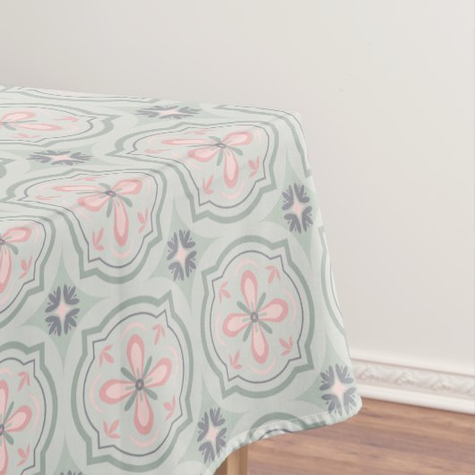 Grüne Pastell-Blumenfliesen Tischdecke (Beispiel)