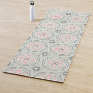 Grüne Pastell-Blumenfliesen Yogamatte