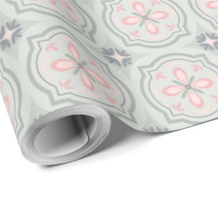 Grüne Pastell-Blumentapeten Geschenkpapier