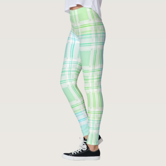 Grüne Pastelle Kariert Leggings (Links)