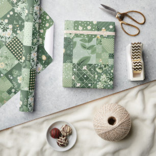 Grüne Patchwork-Quilt-Antik-Kariert-Geometrisch Geschenkpapier