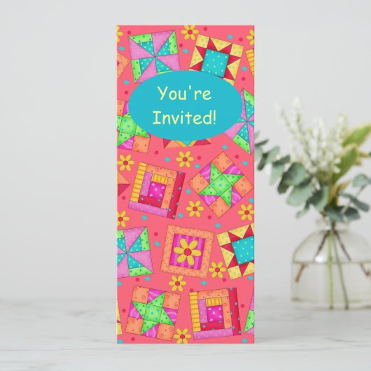 Grüne Patchwork-Quilt-Blockkunst Einladung (Stehend Vorderseite)