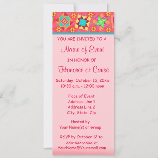 Grüne Patchwork-Quilt-Blockkunst Einladung (Rückseite)
