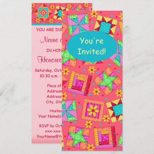 Grüne Patchwork-Quilt-Blockkunst Einladung (Vorne/Hinten)