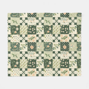 Grüne Patchwork-Quilt Gingham Cottagecore Blumenmu Fleecedecke