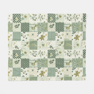 Grüne Patchwork-Quilt Gingham Cottagecore Blumenmu Fleecedecke