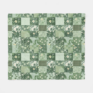 Grüne Patchwork-Quilt Gingham Cottagecore Blumenmu Fleecedecke