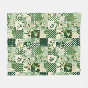 Grüne Patchwork-Quilt Gingham Cottagecore Blumenmu Fleecedecke