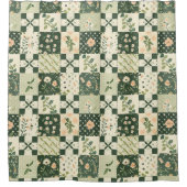Grüne Patchworkdecke Rustikal Retro Blumenmuster Duschvorhang (Vorderseite)