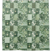 Grüne Patchworkdecke Rustikal Retro Blumenmuster Duschvorhang (Vorderseite)
