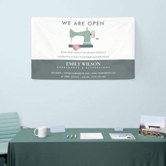 GRÜNE PEACH PINK SEWING MACHINE TAILOR ÖFFNEN BANNER (Messeveranstaltung)