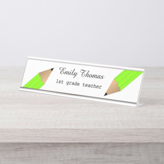 Grüne Pencils Schullehrer Schreibtischnamensplakette (Vorderseite )