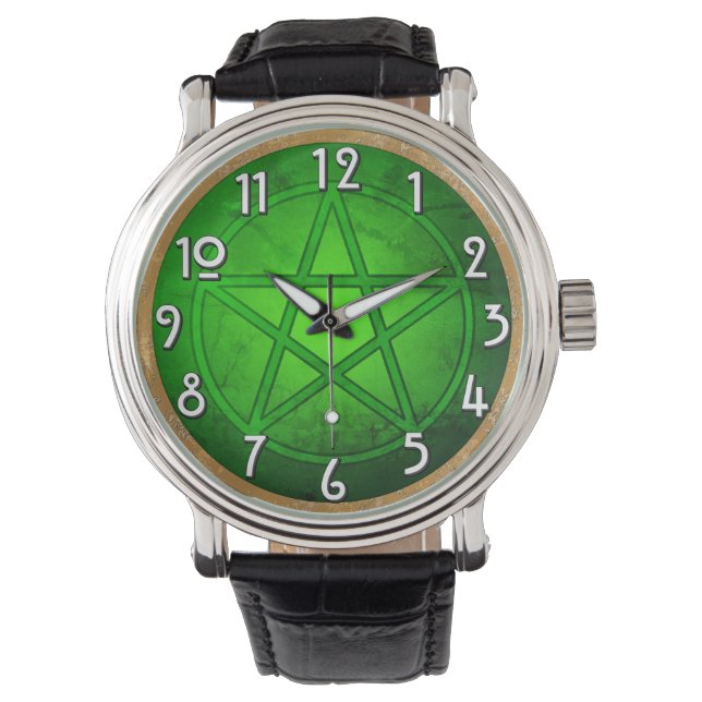 Grüne Pentagramme Armbanduhr (Vorderseite)