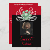 Grüne Perlen Diamond-Brooch Weiße Federn & Foto Einladung (Vorne/Hinten)