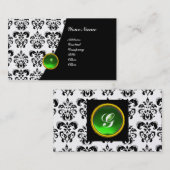 GRÜNE PERLENMONOGRAMM DAMASTSMARAGD VISITENKARTE (Vorne/Hinten)
