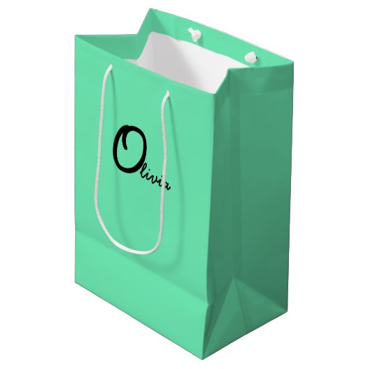 Grüne Personalisierte Gastgeschenk-Taschen Mittlere Geschenktüte (Vorderseite Schrägansicht)