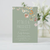 Grüne Petalen und Prosecco-Brautparty Einladung (Stehend Vorderseite)