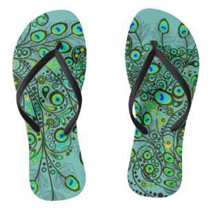 Grüne Pfauenfeder-Flip-Flops Badesandalen