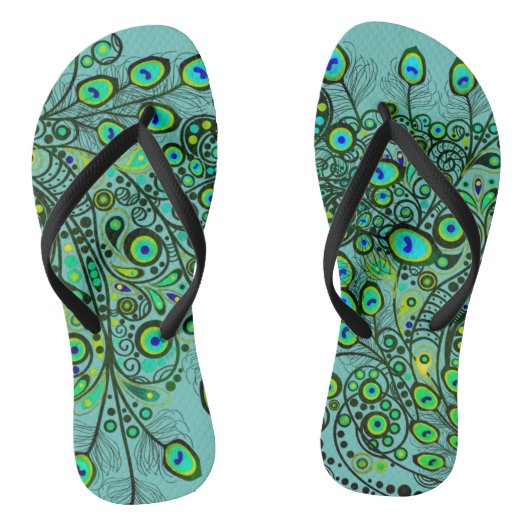 Grüne Pfauenfeder-Flip-Flops Badesandalen (Fußbett)