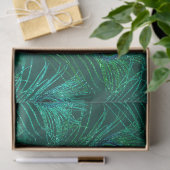 Grüne Pfauenfedern auf grünem Dekoupage Seidenpapier (Geschenk)