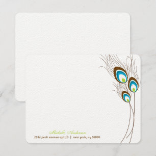 Grüne Pfauenfedern Flache Notizkarten Einladung