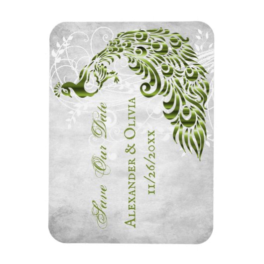 Grüne Pfauenleder Wein retten Datum Magnet (Vertikal)