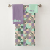 Grüne Pfefferbeige abstrakter geometrischer Muster Badhandtuch Set (Insitu)