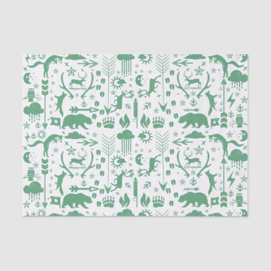 Grüne Pfeile Hirschbären und Wolkenmuster Seidenpapier (Vorderseite)