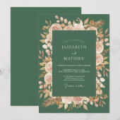 Grüne Pfirsichblüten-Hochzeit Einladung (Vorne/Hinten)