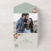 Grüne Pfirsichblütenhochzeit All In One Einladung (Außenbereich)