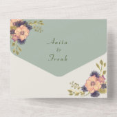 Grüne Pfirsichblütenhochzeit All In One Einladung (Rückseite)