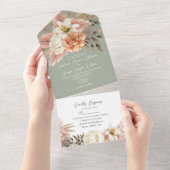 Grüne Pfirsichblütenhochzeit All In One Einladung (Abreißen)
