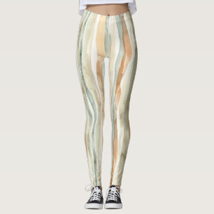 Grüne Pfirsichcreme-Streifen Leggings