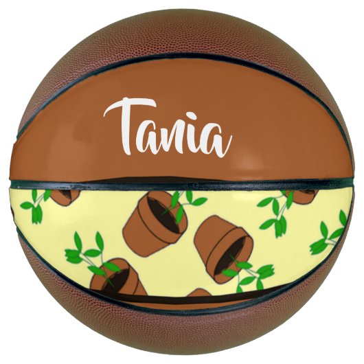 Grüne Pflanze aus Terrakotta auf gelb Basketball (Vorderseite)