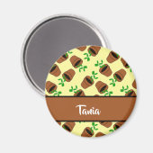 Grüne Pflanze aus Terrakotta auf gelb Magnet (Vorderseite/Rückseite)