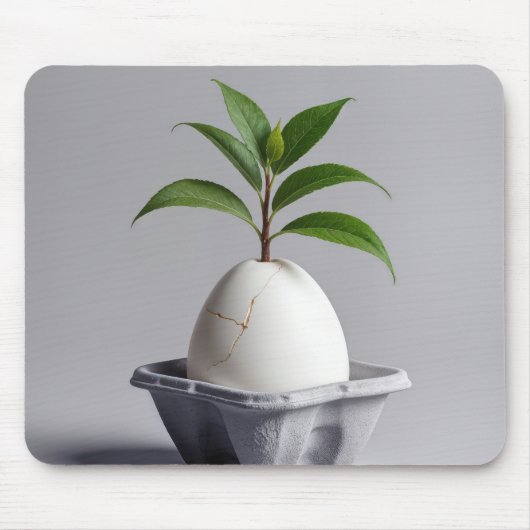 Grüne Pflanze, die aus einem weißen Ei wächst Mousepad (Vorne)
