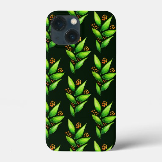 Grüne Pflanze mit Beeren Aquarellmuster Case-Mate iPhone Hülle (Rückseite)