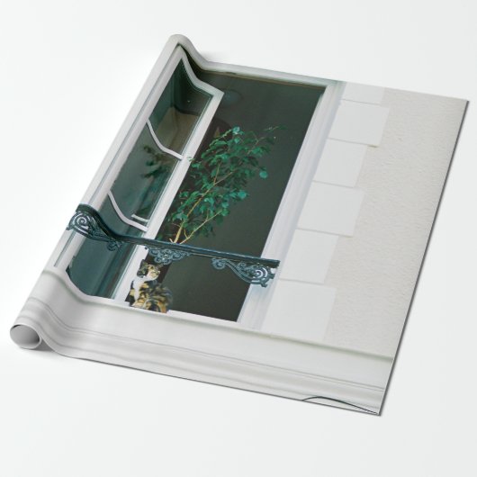 GRÜNE PFLANZE ÜBER DAS WEISSE FENSTER GESCHENKPAPIER (Ungerollt)