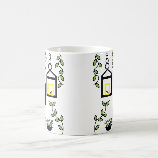 Grüne Pflanze Vogelschutzmuster Kaffeetasse (Mittel)