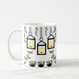 Grüne Pflanze Vogelschutzmuster Kaffeetasse