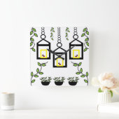 Grüne Pflanze Vogelschutzmuster Quadratische Wanduhr (Zuhause)