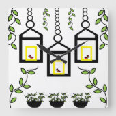 Grüne Pflanze Vogelschutzmuster Quadratische Wanduhr (Vorderseite)